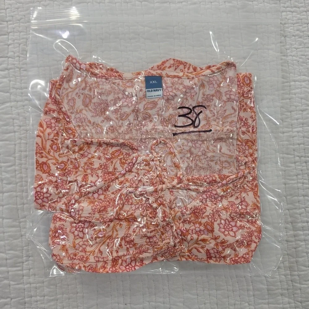 Old‎ Navy Puff Sleeve Tunic Blouse Womens XXL Orange Floral 3/4 Sleeve Bohemian